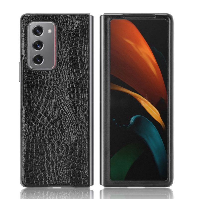 Cover for Samsung Galaxy Z Fold 2 Sort Krokodillehudstil