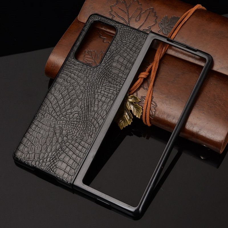 Cover for Samsung Galaxy Z Fold 2 Sort Krokodillehudstil