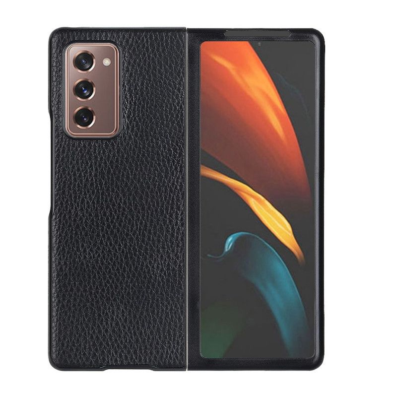 Cover Samsung Galaxy Z Fold 2 Sort Ægte Tekstureret Lychee Læder Original