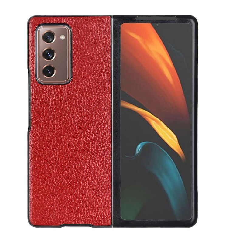 Cover Samsung Galaxy Z Fold 2 Sort Ægte Tekstureret Lychee Læder Original