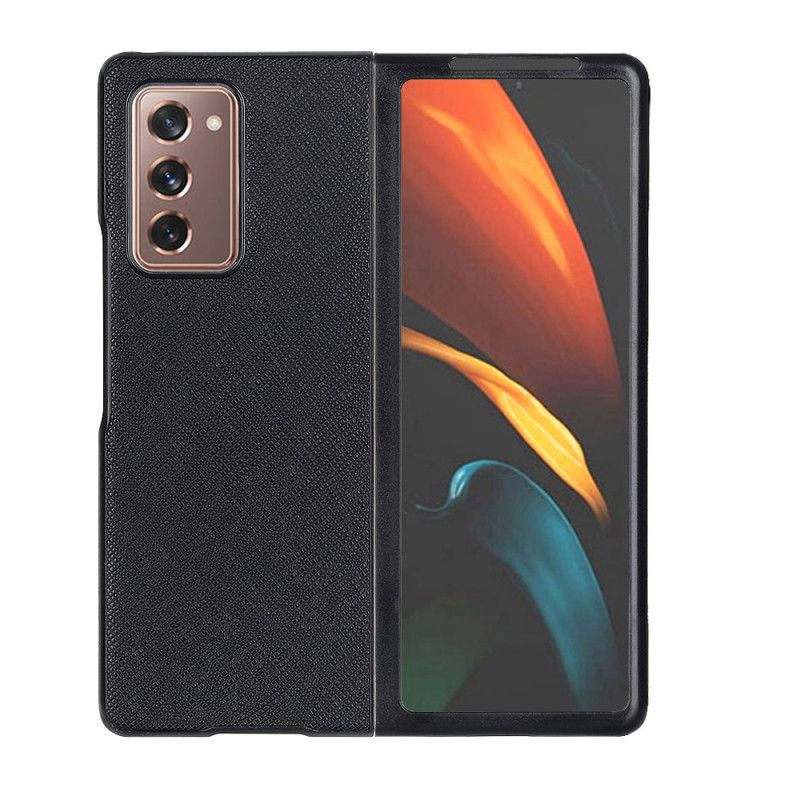 Cover Samsung Galaxy Z Fold 2 Sort Mobilcover Ægte Læder Krydset