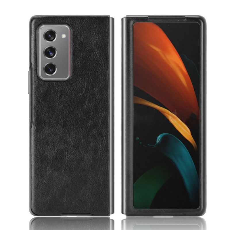 Cover Samsung Galaxy Z Fold 2 Sort Mobilcover Lychee Imiteret Læder