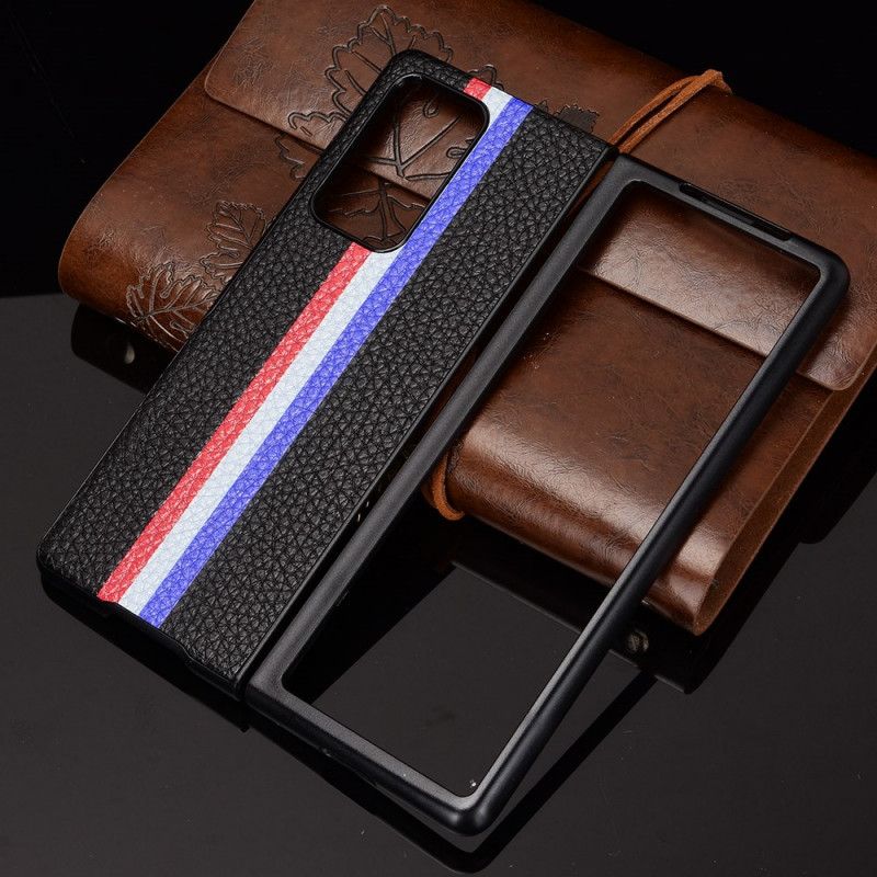 Cover Samsung Galaxy Z Fold 2 Sort Tricolor Lychee Imiteret Læder