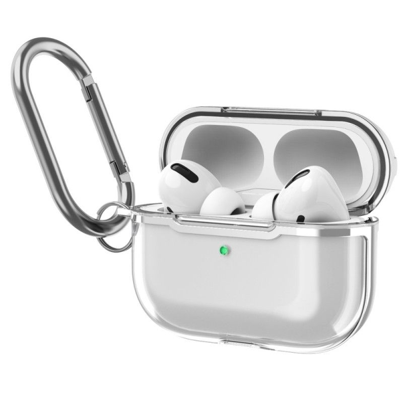 Cover AirPods Pro Grå Mobilcover Transparent Metallisk Design Med Karabinhage