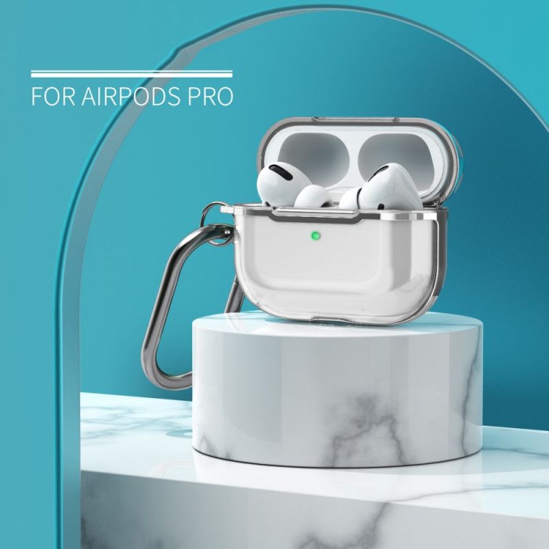 Cover AirPods Pro Grå Mobilcover Transparent Metallisk Design Med Karabinhage