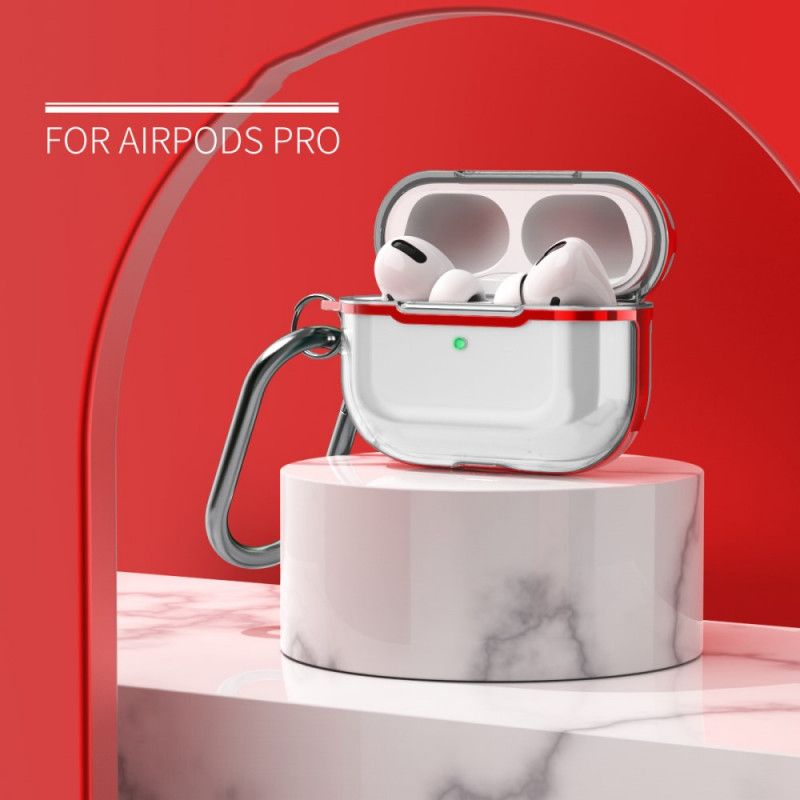 Cover AirPods Pro Grå Mobilcover Transparent Metallisk Design Med Karabinhage