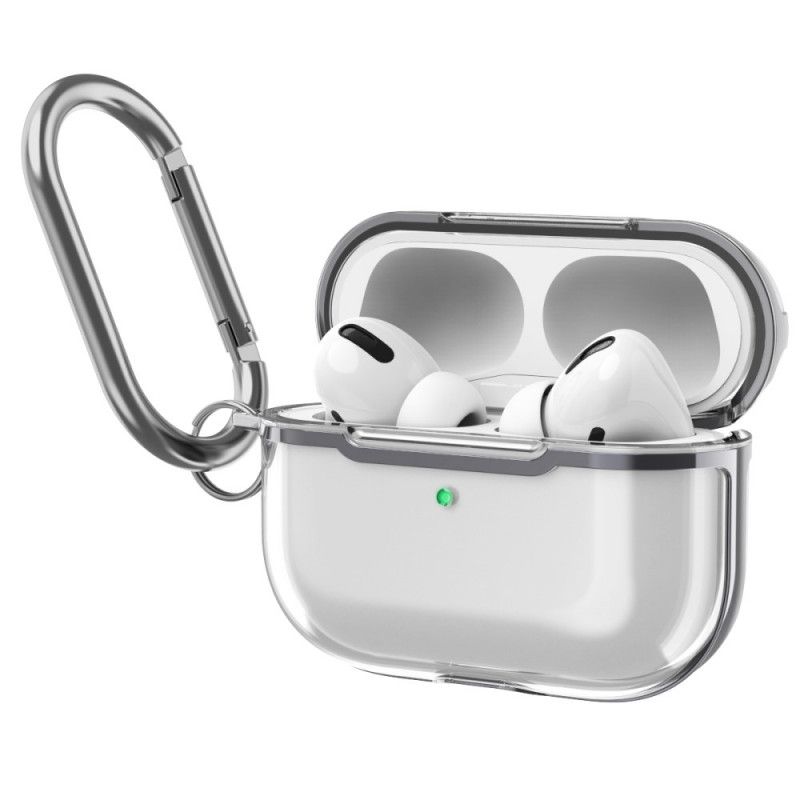 Cover AirPods Pro Grå Mobilcover Transparent Metallisk Design Med Karabinhage