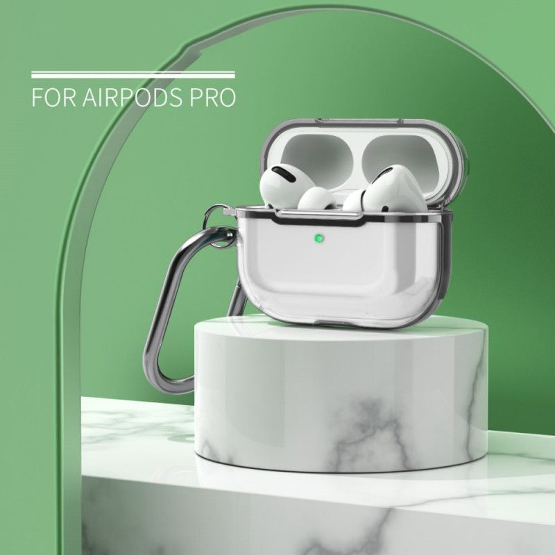 Cover AirPods Pro Grå Mobilcover Transparent Metallisk Design Med Karabinhage