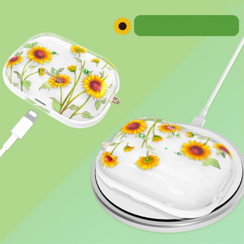 Cover AirPods Pro Hvid Swarovski Kingxbar Lysende Blomster