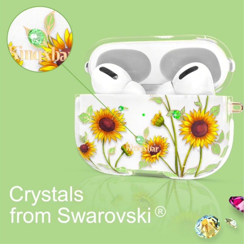 Cover AirPods Pro Hvid Swarovski Kingxbar Lysende Blomster