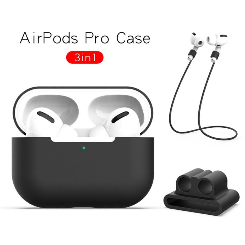 Cover AirPods Pro Sort Mobilcover Silikone Med Øretelefonledning