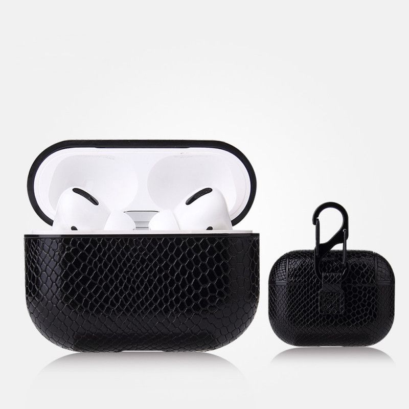 Cover AirPods Pro Sort Slangeskindeffekt Med Karabinhage