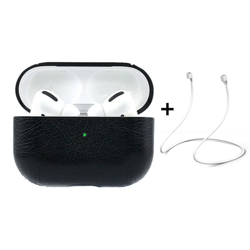 Cover for AirPods Pro Sort Imiteret Læder Med Prinshattesnor