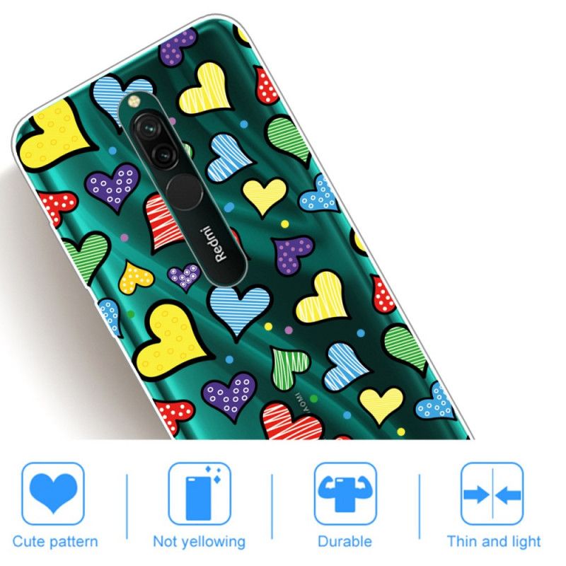 Cover Xiaomi Redmi 8 Flerfarvede Hjerter Original