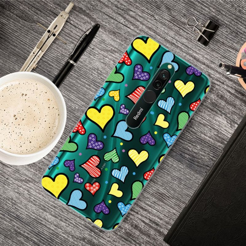 Cover Xiaomi Redmi 8 Flerfarvede Hjerter Original