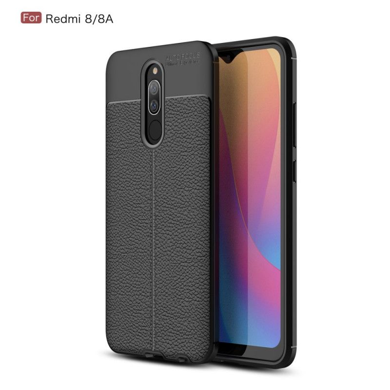 Cover Xiaomi Redmi 8 Sort Dobbeltlinjet Lychee-Lædereffekt