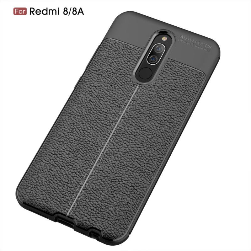 Cover Xiaomi Redmi 8 Sort Dobbeltlinjet Lychee-Lædereffekt