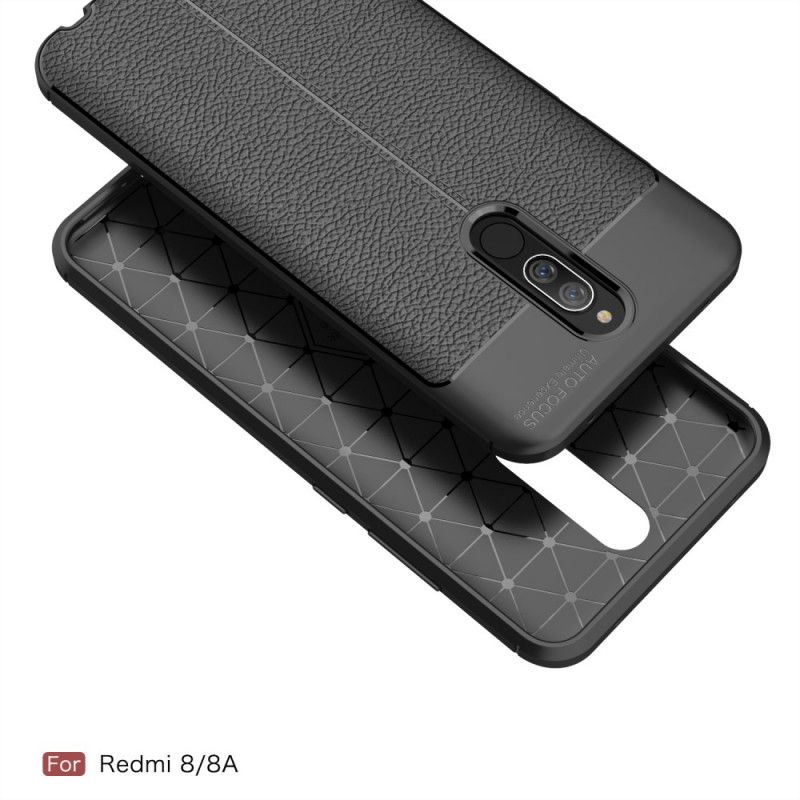 Cover Xiaomi Redmi 8 Sort Dobbeltlinjet Lychee-Lædereffekt