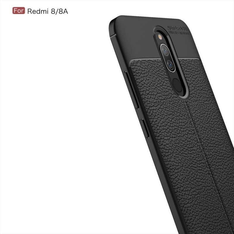 Cover Xiaomi Redmi 8 Sort Dobbeltlinjet Lychee-Lædereffekt