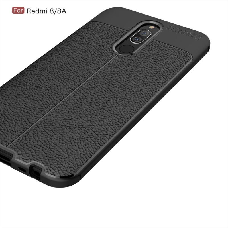 Cover Xiaomi Redmi 8 Sort Dobbeltlinjet Lychee-Lædereffekt