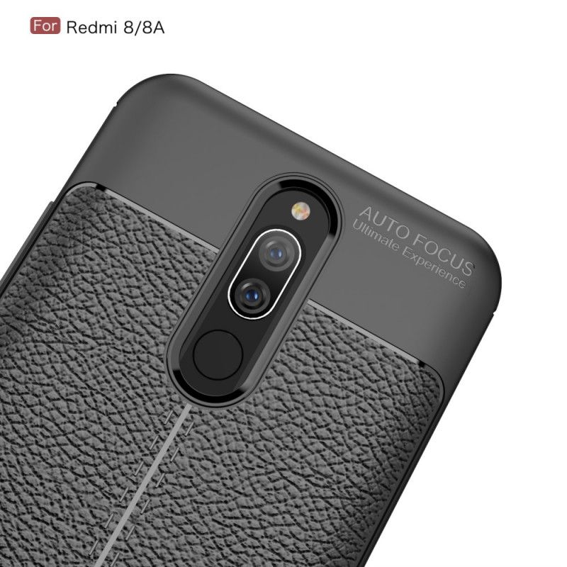 Cover Xiaomi Redmi 8 Sort Dobbeltlinjet Lychee-Lædereffekt