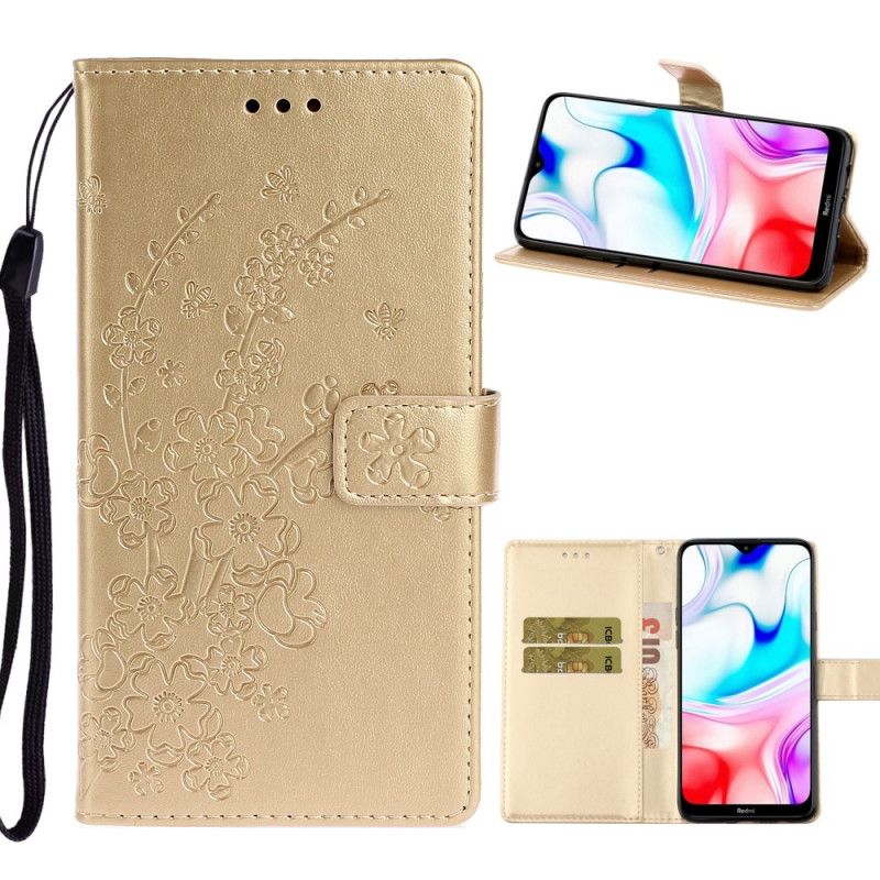 Flip Cover Læder Xiaomi Redmi 8 Golden Sommerblomster