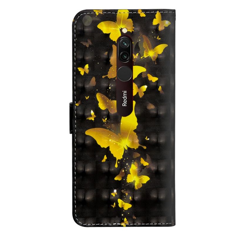 Flip Cover Læder Xiaomi Redmi 8 Gule Sommerfugle