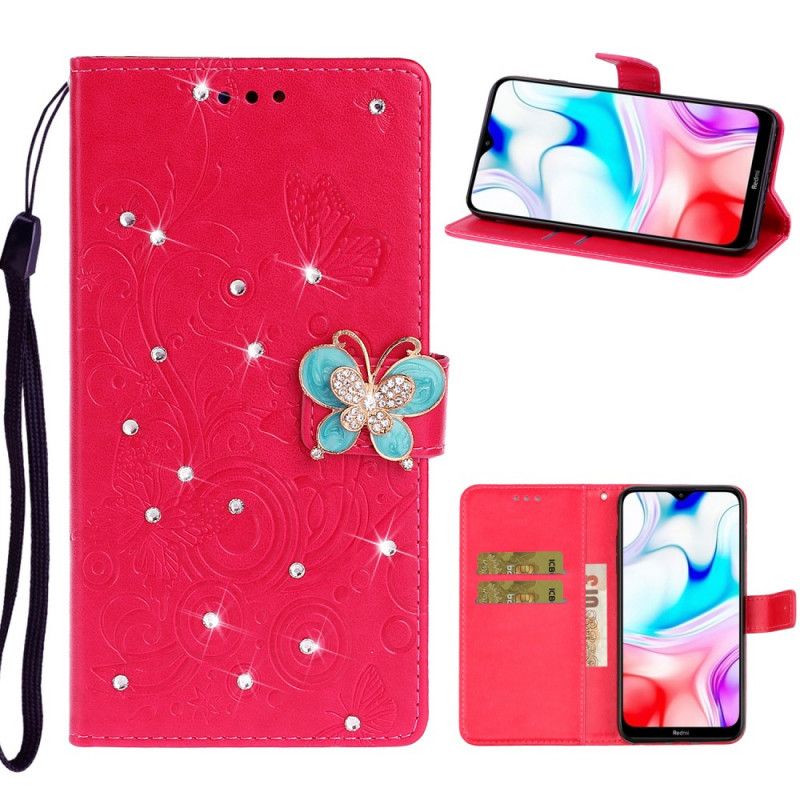 Flip Cover Læder Xiaomi Redmi 8 Magenta Sommerfugl Charme