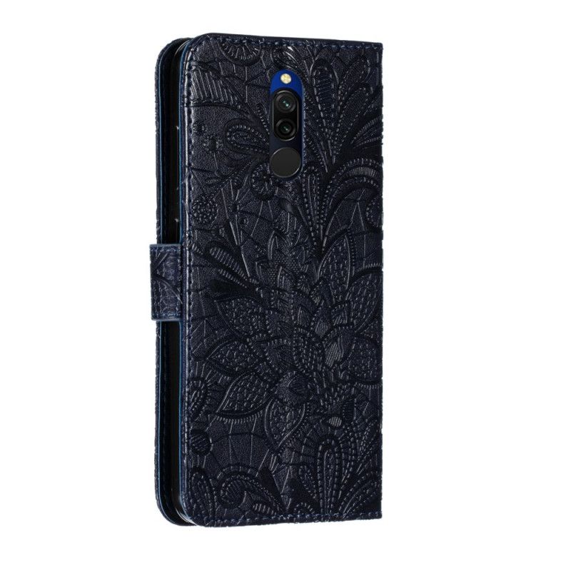 Flip Cover Læder Xiaomi Redmi 8 Navyblå Stammebåndsblomster