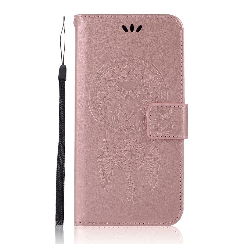 Flip Cover Læder Xiaomi Redmi 8 Rose Gold Drømfanger Til Ugle I Lædereffekt Original