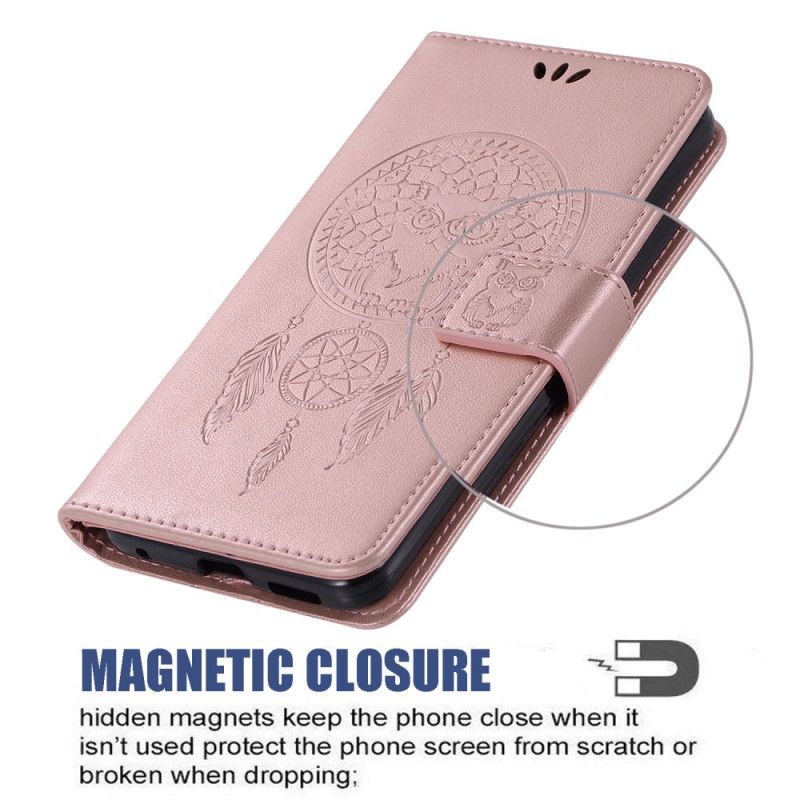 Flip Cover Læder Xiaomi Redmi 8 Rose Gold Drømfanger Til Ugle I Lædereffekt Original