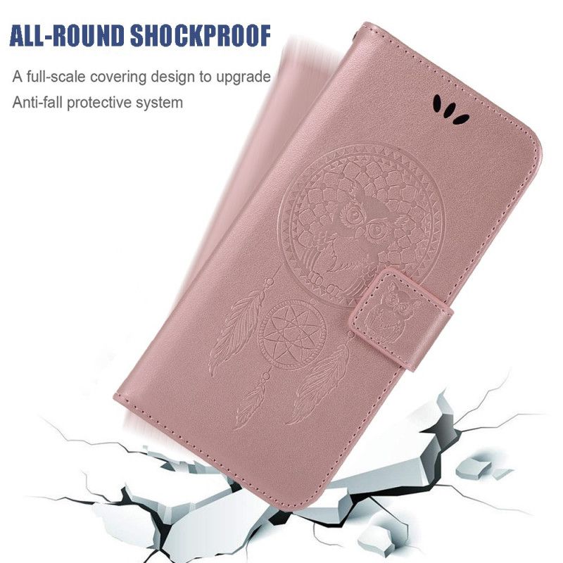 Flip Cover Læder Xiaomi Redmi 8 Rose Gold Drømfanger Til Ugle I Lædereffekt Original