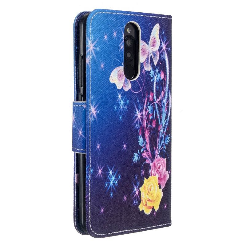 Flip Cover Læder Xiaomi Redmi 8 Sort Fantastiske Sommerfugle