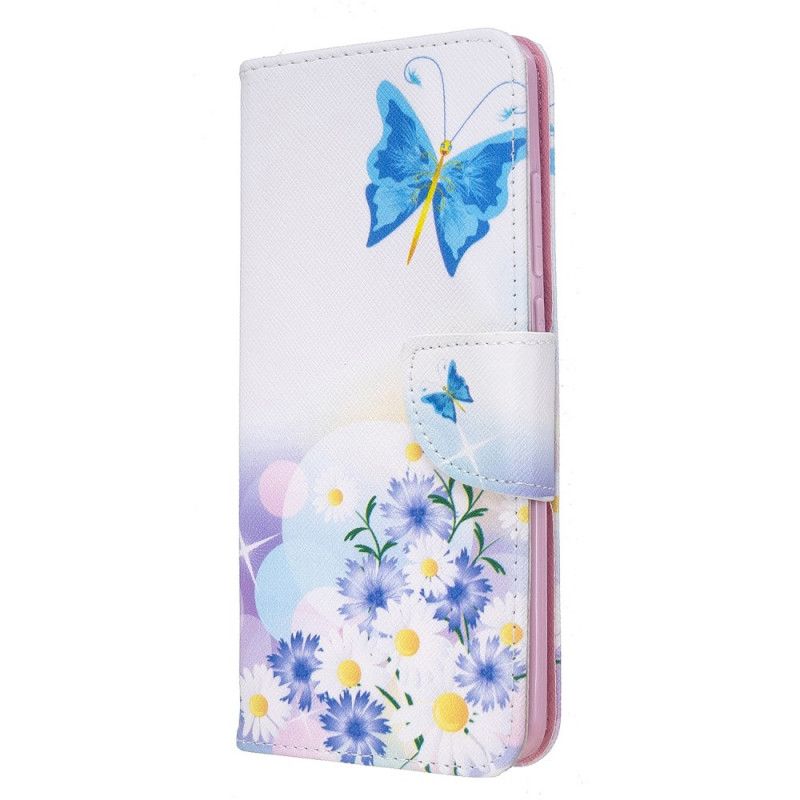 Flip Cover Xiaomi Redmi 8 Magenta Mobilcover Malede Sommerfugle Og Blomster