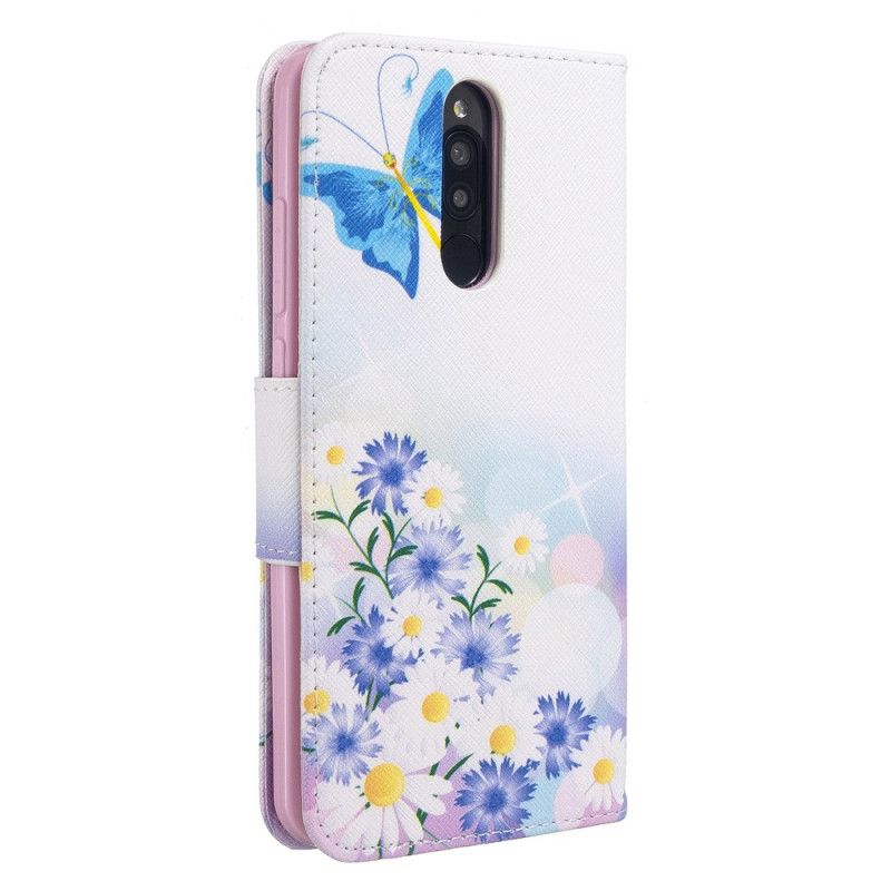 Flip Cover Xiaomi Redmi 8 Magenta Mobilcover Malede Sommerfugle Og Blomster