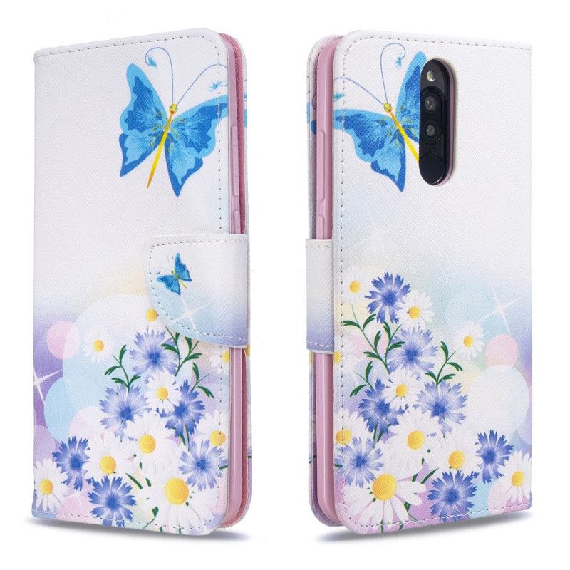 Flip Cover Xiaomi Redmi 8 Magenta Mobilcover Malede Sommerfugle Og Blomster