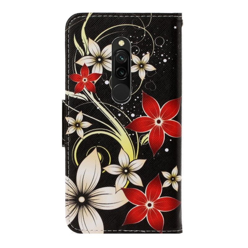 Flip Cover Xiaomi Redmi 8 Mobilcover Farverige Blomster Med En Rem