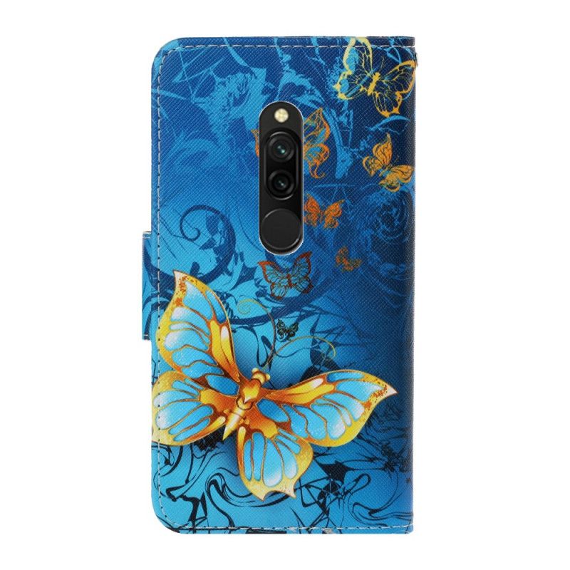 Flip Cover Xiaomi Redmi 8 Sort Sommerfuglvariationer Med Rem