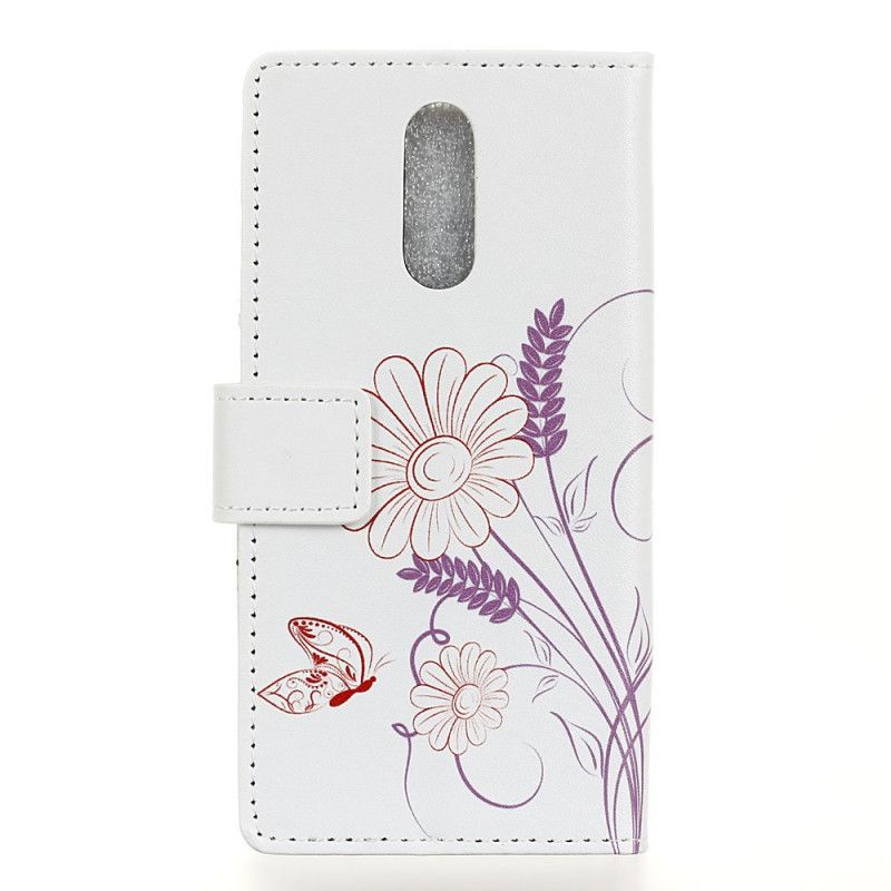 Flip Cover Xiaomi Redmi 8 Tegning Af Sommerfugle Og Blomster