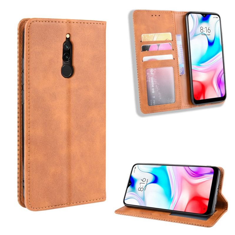 Læder Cover Xiaomi Redmi 8 Sort Stiliseret Vintage Lædereffekt