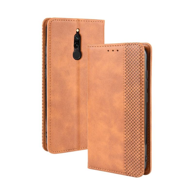 Læder Cover Xiaomi Redmi 8 Sort Stiliseret Vintage Lædereffekt