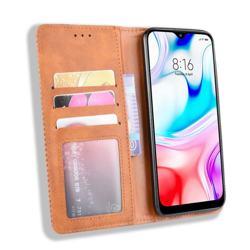 Læder Cover Xiaomi Redmi 8 Sort Stiliseret Vintage Lædereffekt