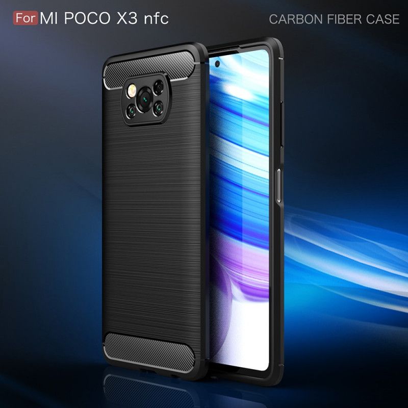 Cover Xiaomi Poco X3 Sort Børstet Kulfiber Original