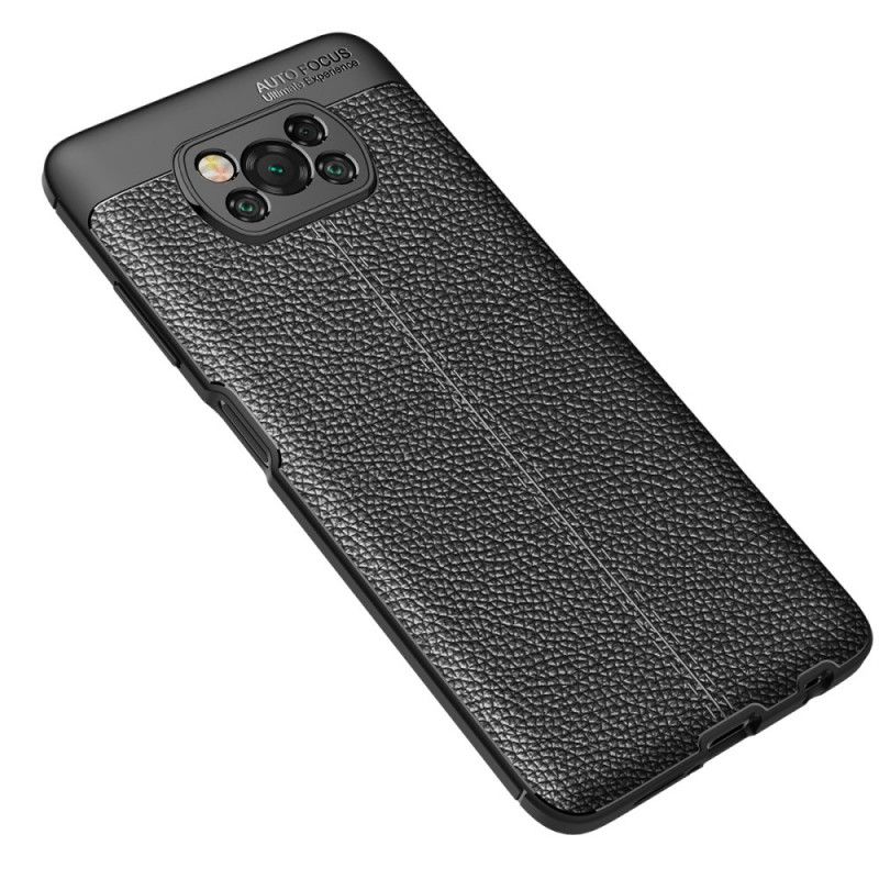 Cover Xiaomi Poco X3 Sort Dobbelt Line Lychee Læder Effekt