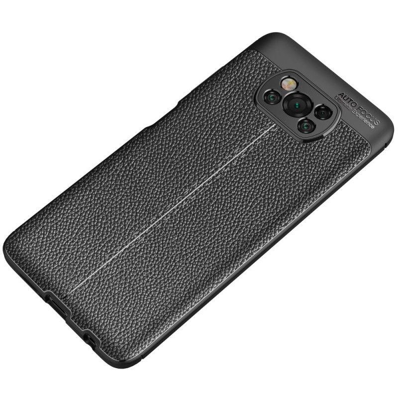 Cover Xiaomi Poco X3 Sort Dobbelt Line Lychee Læder Effekt