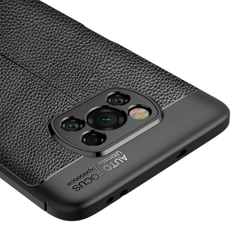 Cover Xiaomi Poco X3 Sort Dobbelt Line Lychee Læder Effekt