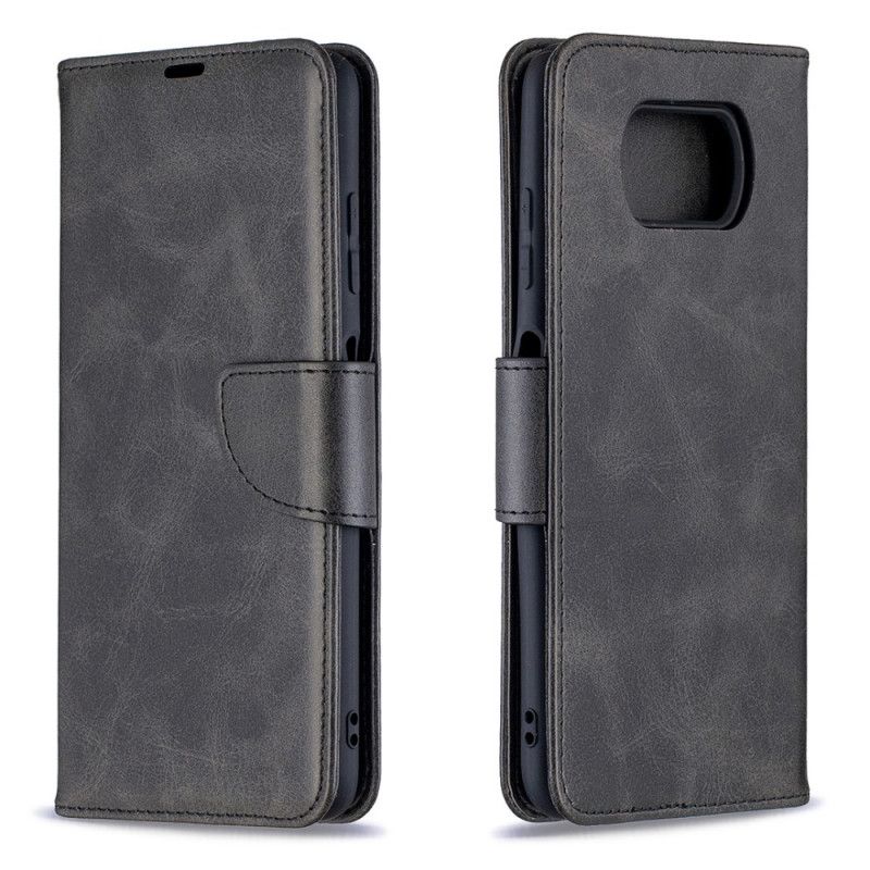 Flip Cover Læder for Xiaomi Poco X3 Sort Glat Skrå Flap