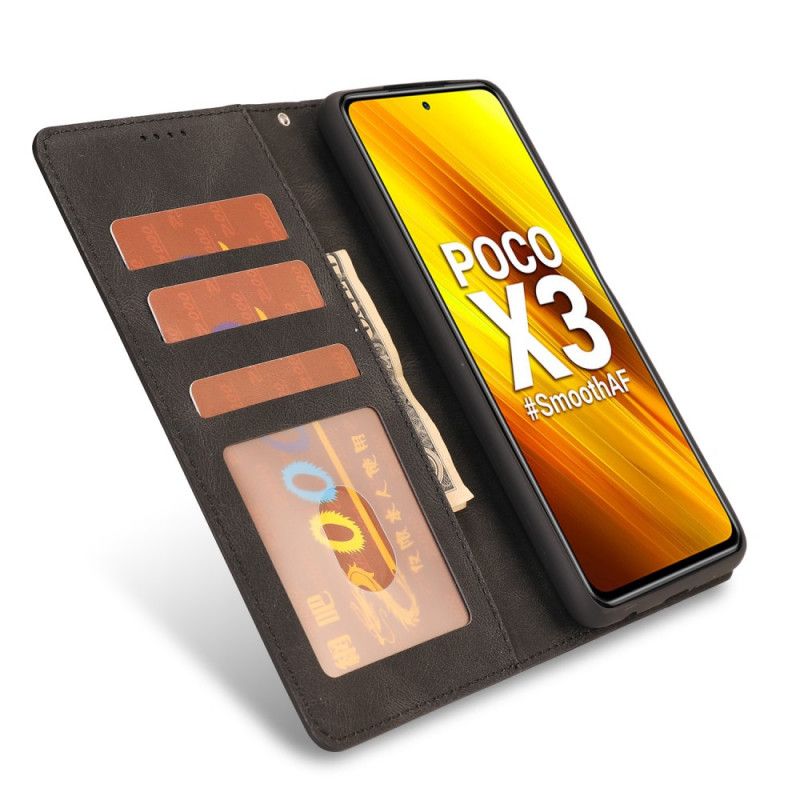 Flip Cover Læder for Xiaomi Poco X3 Sort Klassisk Vintage Kunstlæder