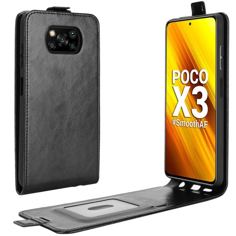 Flip Cover Læder for Xiaomi Poco X3 Sort Lodret Lædereffektklap