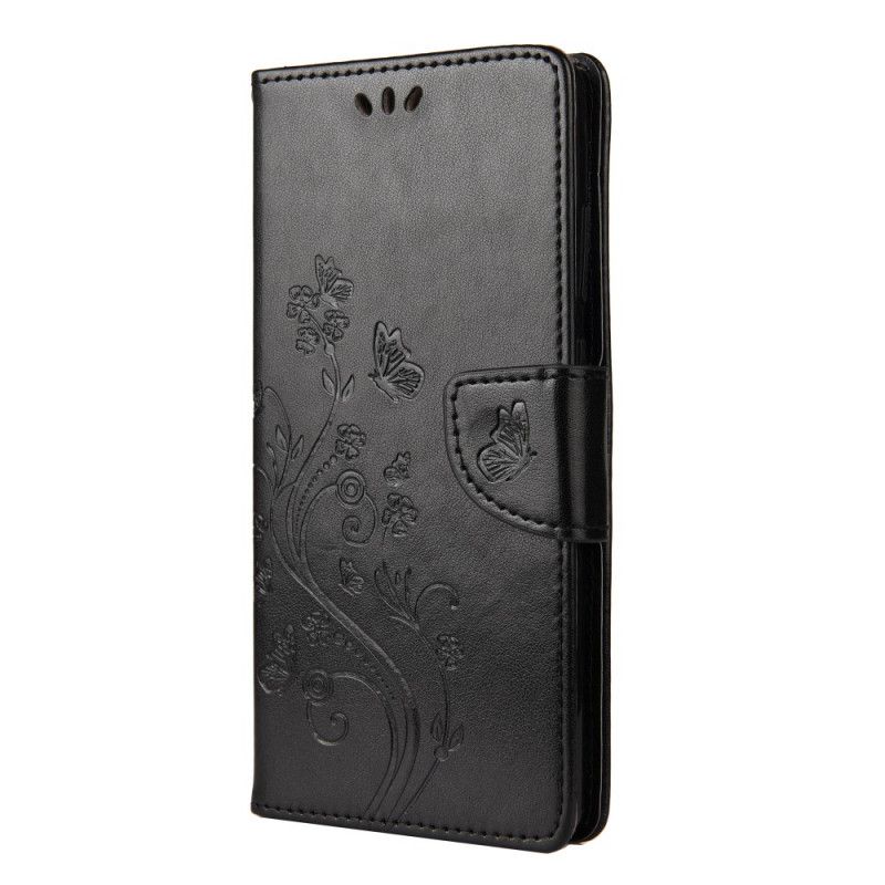 Flip Cover Læder for Xiaomi Poco X3 Sort Sommerfugle Og Blomster